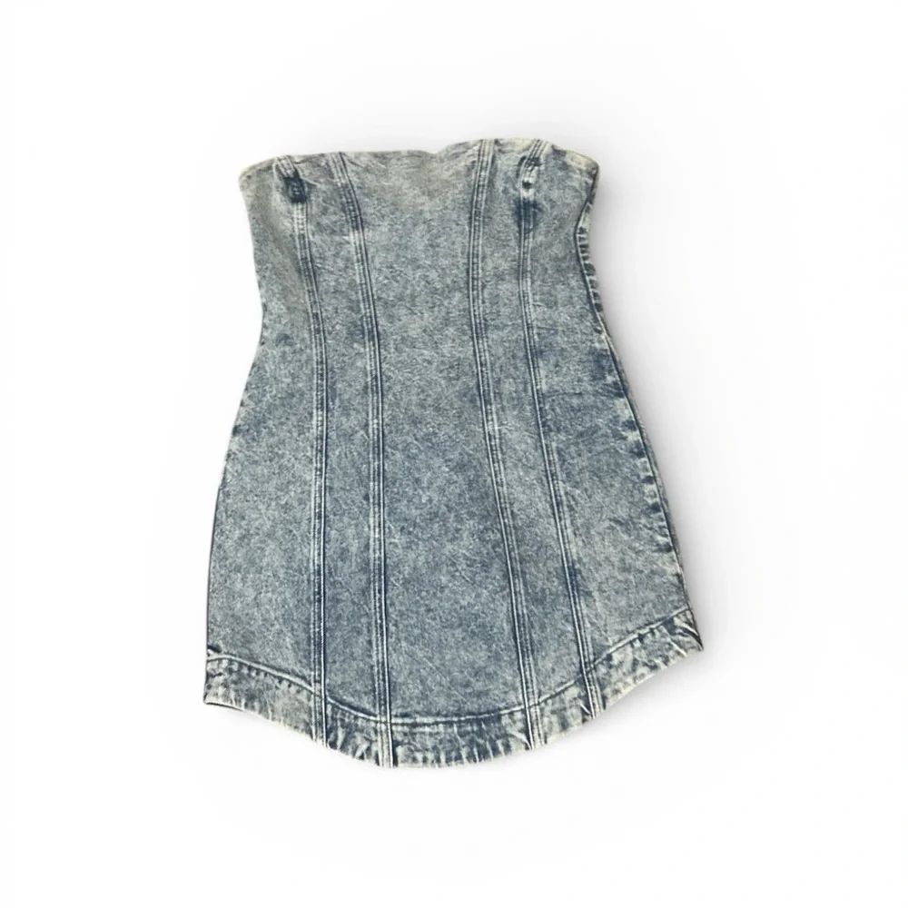 ALL SAINTS Denim Strapless Charli Corset Mini Dress in Mid Indigo Blue - Picture 8 of 11